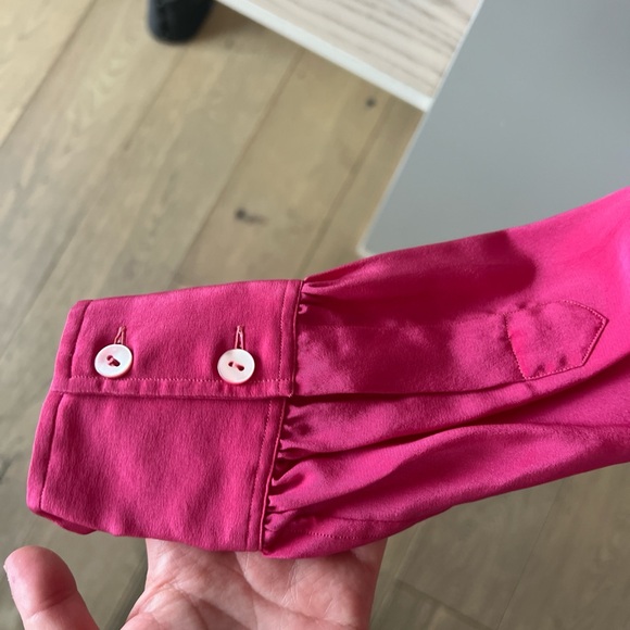 Saint Laurent Rive Gauche Hot Pink Silk vintage button up blouse Size 2 Feminine - Picture 7 of 11